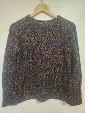 Vintage Y2K Alliance Confetti Space Dye Asymmetric Button Knit Sweater Medium